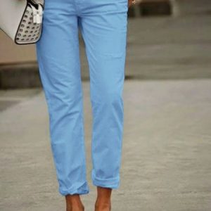 Casual Cotton-Blend Fashion Solid Pants, Pants, color:Gray blue|size:3XL, Noracora