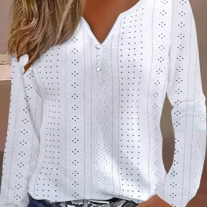 Plus Size Notched Casual Regular Fit Shirt, TOPS, color:White|size:4X, Noracora