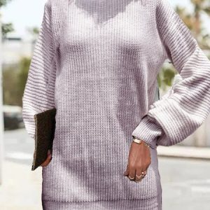 Crew Neck Casual Plain Regular Fit Sweater Dress, Short, color:Pink|size:XL, Noracora