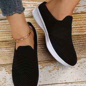 Black High Stretch Flyknit Sneakers Clogs, Sneakers&Athletic, color:Black|size:42, Noracora