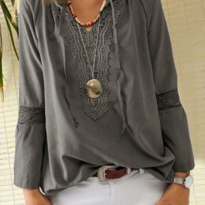 Coffee Casual 3/4 Sleeve Top, Blouses, color:Gray|size:5XL, Noracora