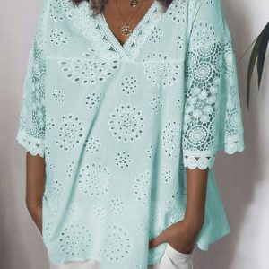 Women Cutout Blouse T Shirt Tunic Tops, Tops, color:Sky Blue|size:5XL, Noracora