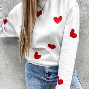 Heart Printed Casual Sweatshirt, Hoodies & Sweatshirts, color:White|size:XXL, Noracora
