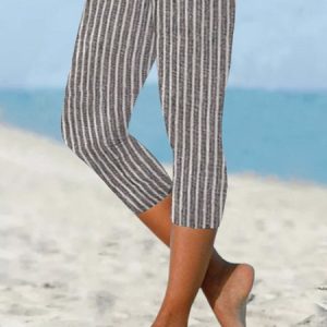 Tight Striped Vacation Leggings, Leggings, color:Gray|size:XXL, Noracora