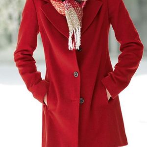Red Long Sleeve V Neck Buttoned Outerwear, Coats, color:Red|size:XXL, Noracora