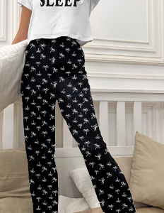 Crew Neck Casual Pajama Set, Pajamas, color:Black|size:XL, Noracora