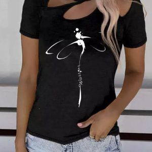 Casual Loose Cut-Outs Jersey Blouse, Blouses, color:Black|size:XXL, Noracora