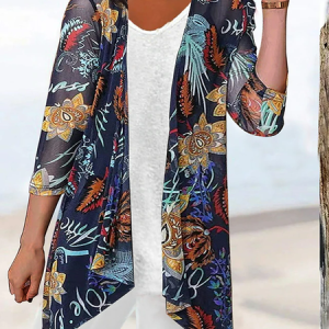 Loose Casual Floral Kimono, Kimono, color:Multicolor|size:3XL, Noracora