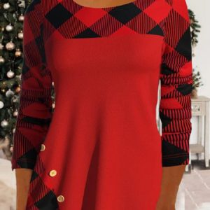Loose Crew Neck Casual Tunic T-Shirt, Blouses, color:Red|size:XXL, Noracora