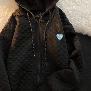 Hoodie Long Sleeve Embroidery Zipper Pockets Casual Hoodie Sweatshirt, Hoodies & Sweatshirts, color:Black|size:XXL, Noracora