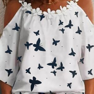 Crew Neck Casual Animal Cotton T-shirt, T-shirts, color:White|size:3XL, catalog Noracora shop