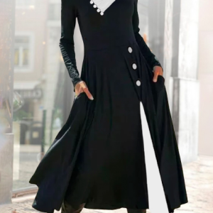 Color Block Asymmetrical Casual Dress, Midi, color:Black|size:XXL, Noracora