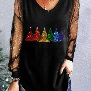 Party Lace Christmas Tree tunic T-Shirt, T-shirts, color:Black|size:XXL, Noracora