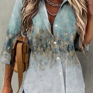 Casual Long sleeve Shirt Collar Printed Tunic Shirt, Shirts, color:Multicolor|size:XXL, Noracora