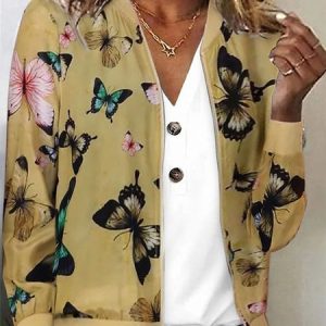Butterfly Casual Zipper Jacket, Jackets, color:Yellow|size:5XL, Noracora