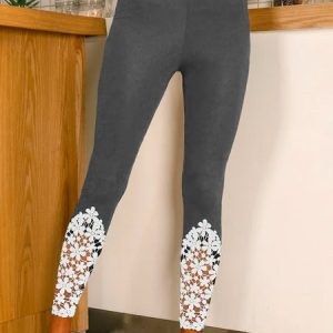 Casual Workout Yoga Lace Mesh Skinny Legging, Leggings, color:Gray|size:XXL, Noracora