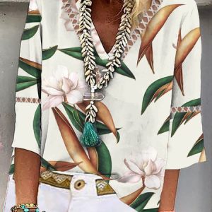 V Neck Split Joint Casual Shirt, Blouses, color:Multicolor|size:XXL, Noracora
