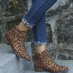 Rubber Plain Casual Riding Boots, Boots, color:Leopard|size:43, Noracora