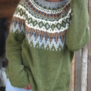 Geometric Loose Casual Sweater, Sweaters, color:Green|size:XXL, Noracora
