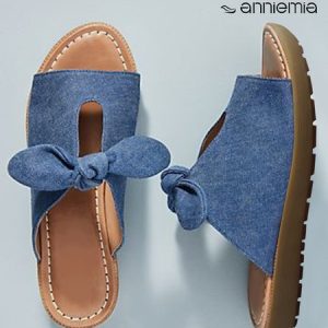 Comfortable Soft Bottom Fashion Knotted Blue Denim Sandals, Sandals, color:Blue|size:43, Noracora
