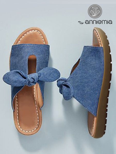 Comfortable Soft Bottom Fashion Knotted Blue Denim Sandals, Sandals & Slippers, Roselinlin - Online Catalog
