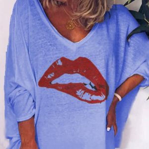 Printed Long Sleeve Tops, Tops, color:Blue|size:3XL, Noracora