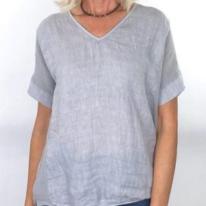 Women Round Sleeve Top V-neck T-shirt Linen, T-shirts, color:Gray|size:5XL, Noracora