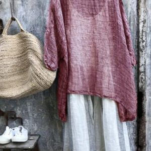 3/4 Sleeve Crew Neck Shirts & Tops, Blouses, color:Rust|size:3XL, Noracora