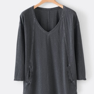 V Neck Long Sleeve Tunic T-Shirt, T-shirts, color:Black|size:XXL, Noracora
