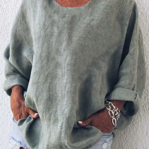 Crew Neck Long Sleeve Casual T-shirt, Blouses, color:Green|size:5XL, Noracora