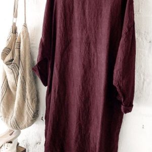 Casual Solid Crew Neck Tops, Blouses, color:Wine Red|size:3XL, Noracora