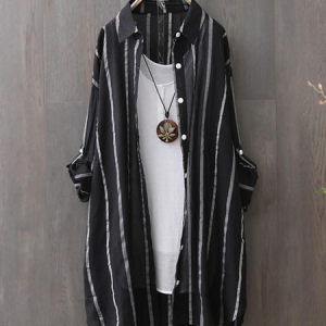 Casual Long Sleeve Shirt Collar Blouse, Shirts, color:Black|size:XL, Noracora