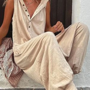 Loose Jersey Plain Casual Hoodie Jumpsuit, Jumpsuits&Rompers, color:Apricot|size:XXL, Noracora