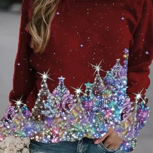 Christmas Holiday Regular Fit Crew Neck Casual Sweatshirt, Hoodies & Sweatshirts, color:Red|size:XXL, Noracora