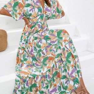 Vacation V Neck Regular Fit Dress, Maxi, color:As Picture|size:XL, Noracora