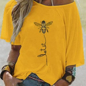 Printed Long Sleeve T-shirt, T-shirts, color:Yellow|size:XXL, Noracora