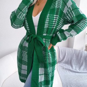Acrylic Casual Cardigan, Cardigans, color:Green|size:L, Noracora