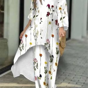 Crew Neck Loose Floral Casual Two-Piece Set, Sets, color:Color3|size:XXL, Noracora