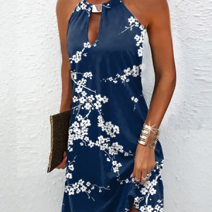 Women's Mini Dress Party Halter Floral Sleeveless Short Dress, Short, color:Blue|size:XXL, Noracora
