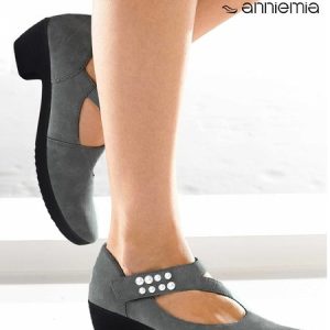 Beaded Decor Velcro Chunky Heel Mary Jane Pumps, Flats/Loafers, color:Gray|size:43, Noracora