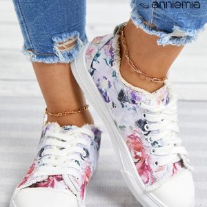 Ink Floral Casual Lace-Up Canvas Shoes, Sneakers&Athletic, color:As Picture|size:43, Noracora