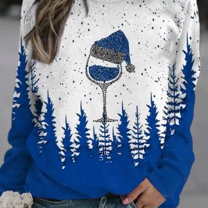 Loose Casual Crew Neck Christmas Sweatshirt, Hoodies & Sweatshirts, color:Blue|size:XXL, Noracora