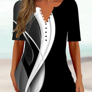 Jersey Loose Casual Tunic Top, Blouses, color:Black-white|size:XXL, Noracora
