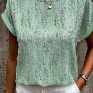 Casual Crew Neck Loose Ombre Shirt, Blouses, color:Green|size:XXL, Noracora
