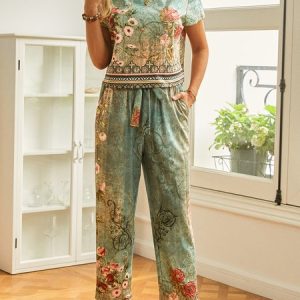 Casual Crew Neck Jersey Two-Piece Set, Jumpsuits&Rompers, color:Multicolor|size:XXL, Noracora