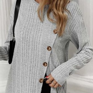 Loose Casual Crew Neck Buckle T-Shirt, T-shirts, color:Gray|size:XXL, Noracora