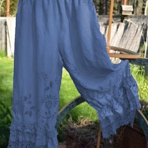 Casual Solid Pants, Pants, color:Blue|size:5XL, Noracora