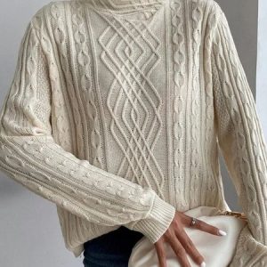 Casual Yarn/Wool Yarn Plain Turtleneck Tunic Sweater, Sweaters, color:Apricot|size:XXL, Noracora