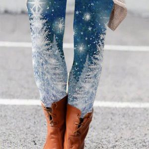 Tight Casual Snowflake Leggings, Leggings, color:Blue|size:XXL, Noracora