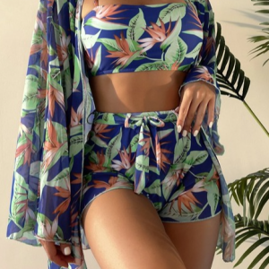Leaf Vacation Bikini With Cover Up, Swimsuit with Cover Ups, color:Blue|size:XL, Noracora